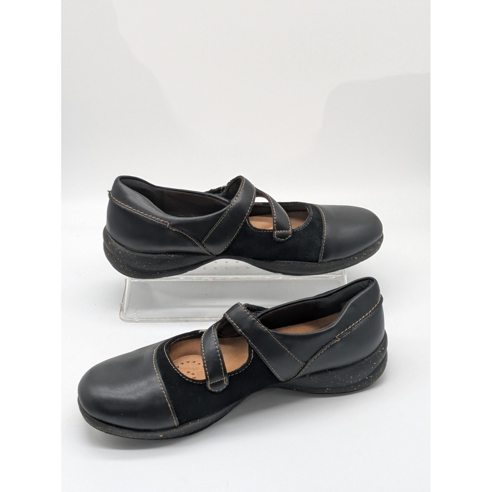 Clarks Womens Mary Jane Shoes Size 8 M Black Leather Suede Comfort Walking